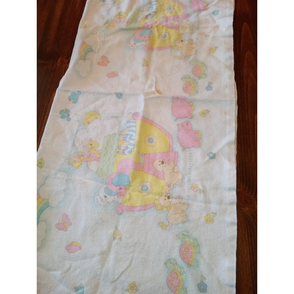 Vintage 1985 Curity Noahs Ark Baby Blanket‎ Pastel Animals Flannel Kendall Co